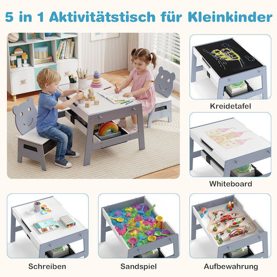 Kids Table Set with Chairs for Painting Made of Wooden Gray Costway