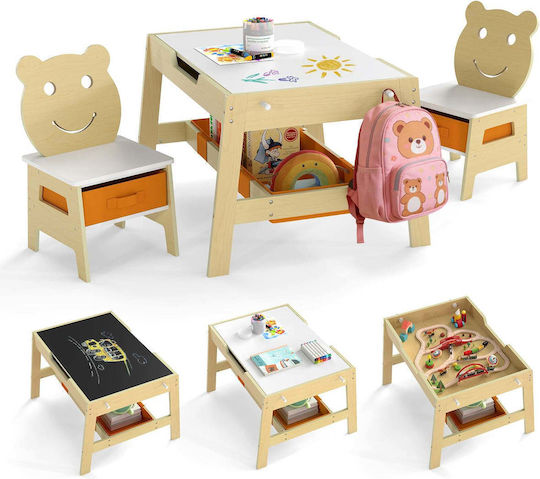 Kids Table Set with Chairs for Painting in Wooden Beige Costway