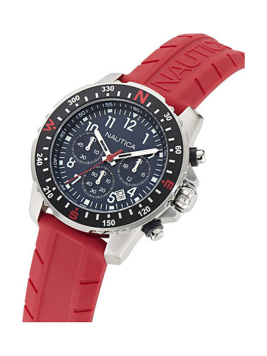 Nautica Men's Battery Watch with Red Rubber Strap