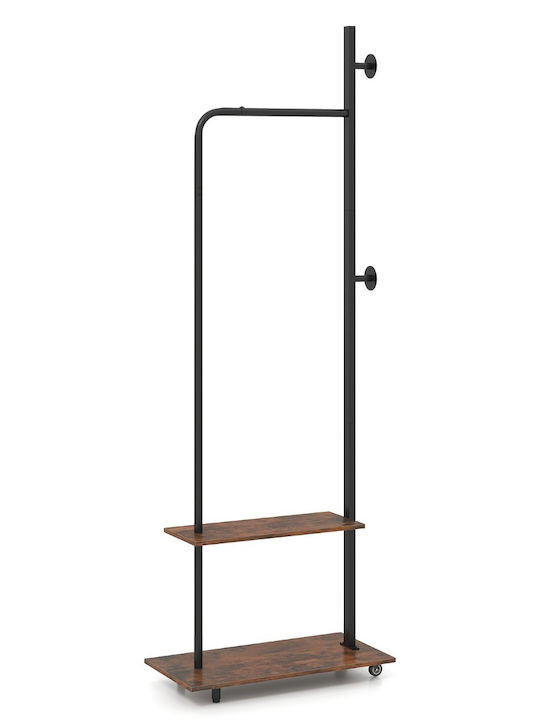 Costway Rolling Floor Garment Rack Metal Brown 60x30x175cm