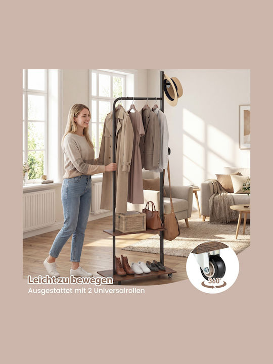 Costway Rolling Floor Garment Rack Metal Brown 60x30x175cm