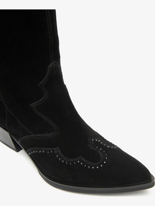 Damenstiefel aus Leder mit Gummi Schwarz