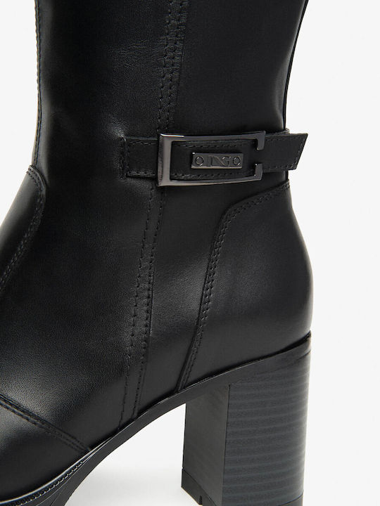 Damenstiefel aus Leder mit Gummi Schwarz