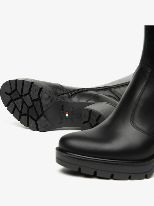 Damenstiefel aus Leder mit Gummi Schwarz