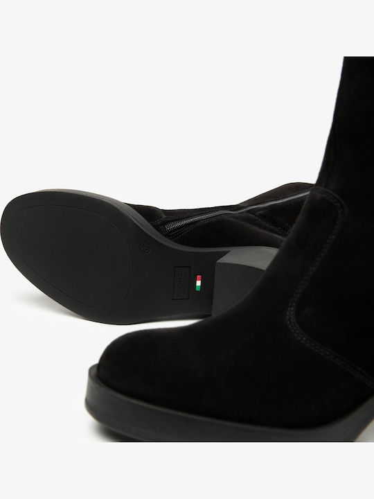 Damenstiefel aus Leder mit Gummi Schwarz