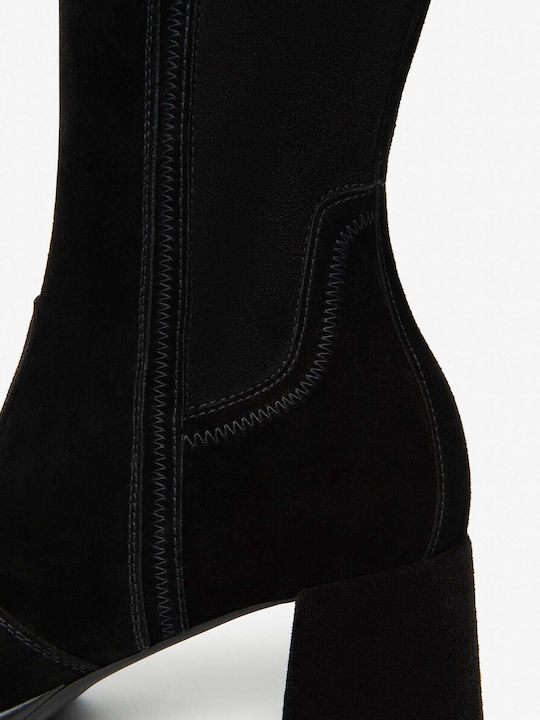 Damenstiefel aus Leder mit Gummi Schwarz