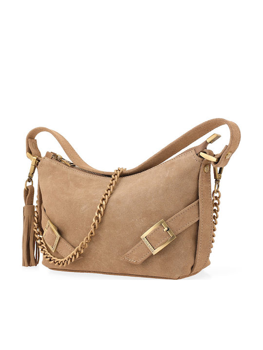 Beige Leather Women's Shoulder Bag