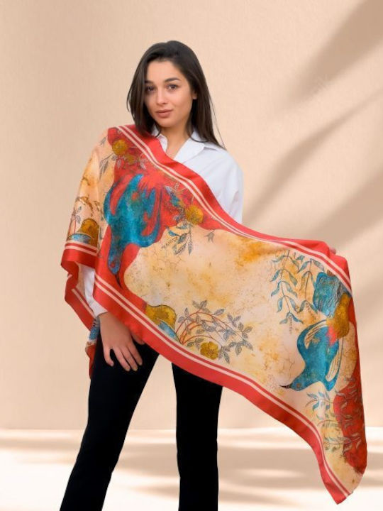Kalfas Luxury Silk Олметаксо Дамско Копринено Шал Червен