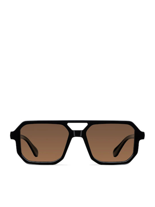 Meller Chike Unisex Sonnenbrillen mit Schwarz Horn umrandet Rahmen und Schwarz Polarisiert Gläser