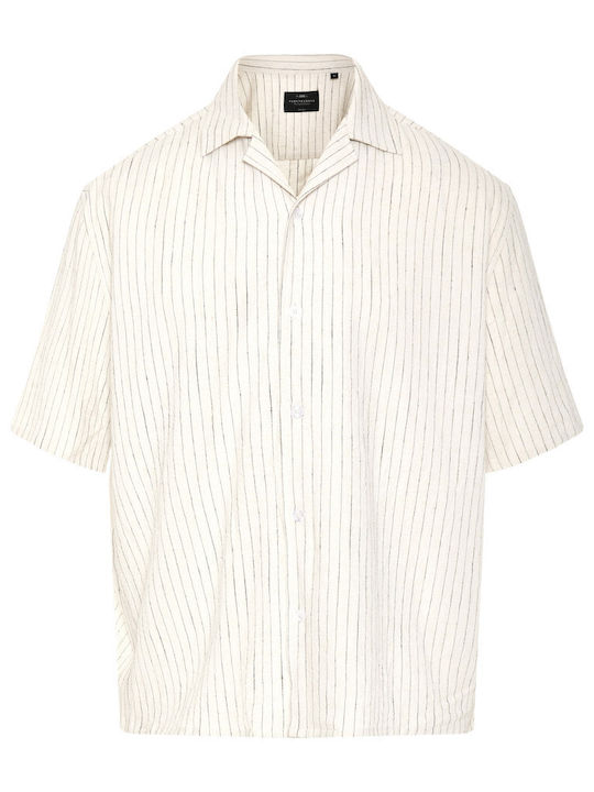 Short Sleeve Linen Shirt Striped White