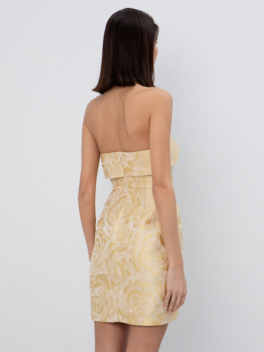 Summer Mini Dress for Wedding / Christening Strapless Yellow