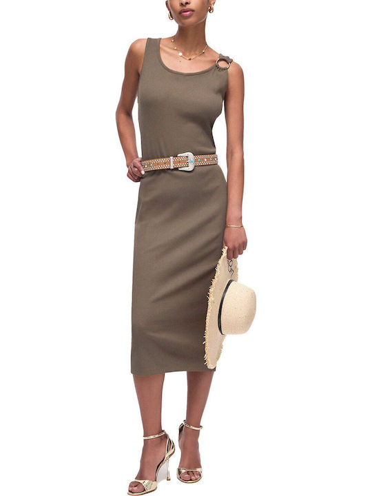 Summer Midi Knitted Dress Khaki