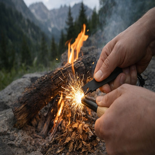Set 2 Robust Survival Fire Starters Wooden Handle Multifunctional Scraper Depox Wood 11 Cm