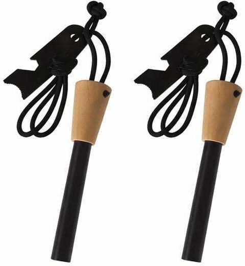 Set 2 Robust Survival Fire Starters Wooden Handle Multifunctional Scraper Depox Wood 11 Cm