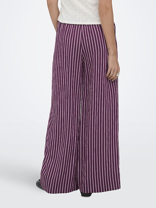 Only Weite Damenhose mit Gummiband Gestreift Weinrot Only Weite Damenhose mit Gummiband Gestreift Weinrot