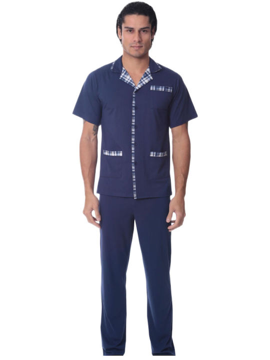 Uomo Sommer Herrenpyjama Blau