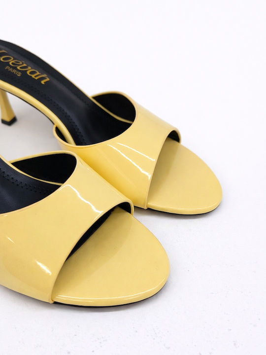 Patent Leather Mules With High Heel In Blonde Colour