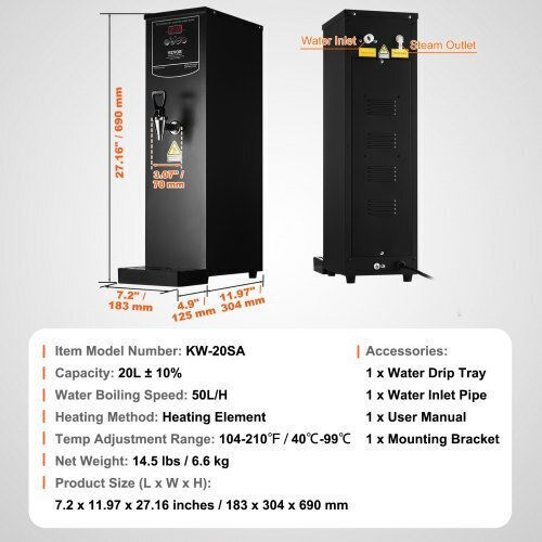 Vevor Professioneller Buffet Wasserkocher mit Gewicht 50lt 1.5kW
