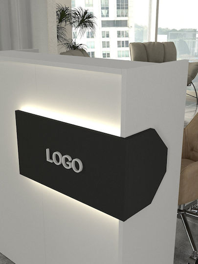 Aloha Birou Recepție Realizat Din PAL Melaminat Alb-Antracit Iluminare Led – Stil Contemporan Spații Profesionale 95.5 X 40 X 110.3 Cm Uuorg71