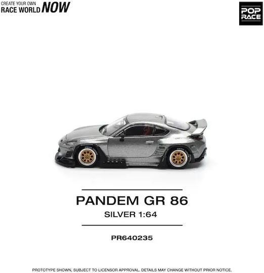 Model Mașină Toyota Supra Pandem Gr86 Argintiu 1:64 Pop Race Pr640235