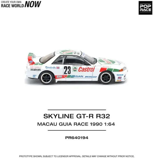 Model Mașină Nissan Skyline GT-R R32 #23 Macao 1990 Castrol 1:64 Pop Race Pr640194