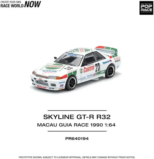 Model Mașină Nissan Skyline GT-R R32 #23 Macao 1990 Castrol 1:64 Pop Race Pr640194