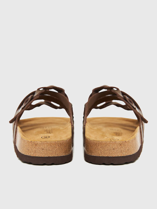Leather Women's Flat Sandals Brown