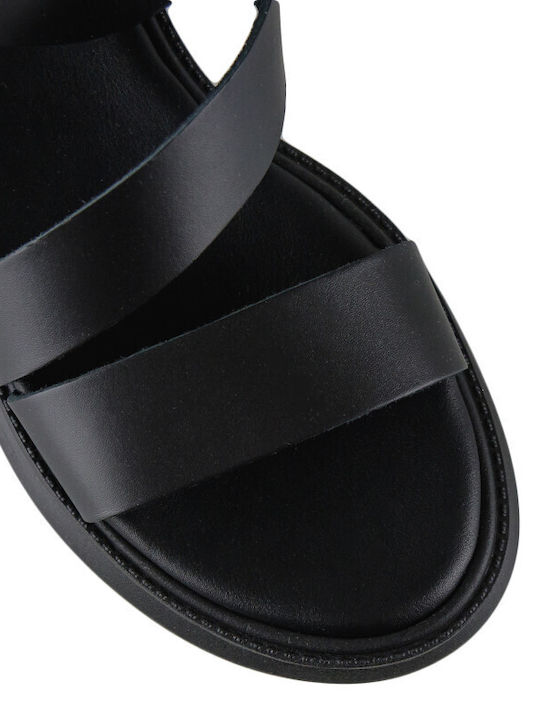 Leather Women's Flat Sandals Flatforms Black