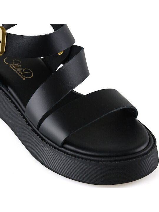 Leather Women's Flat Sandals Flatforms Black