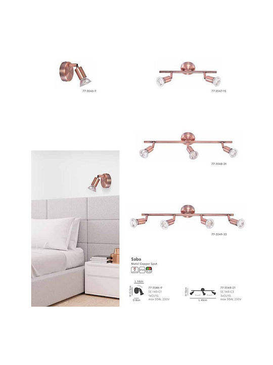 Home Lighting Triple Spot with Socket GU10 in Copper Color