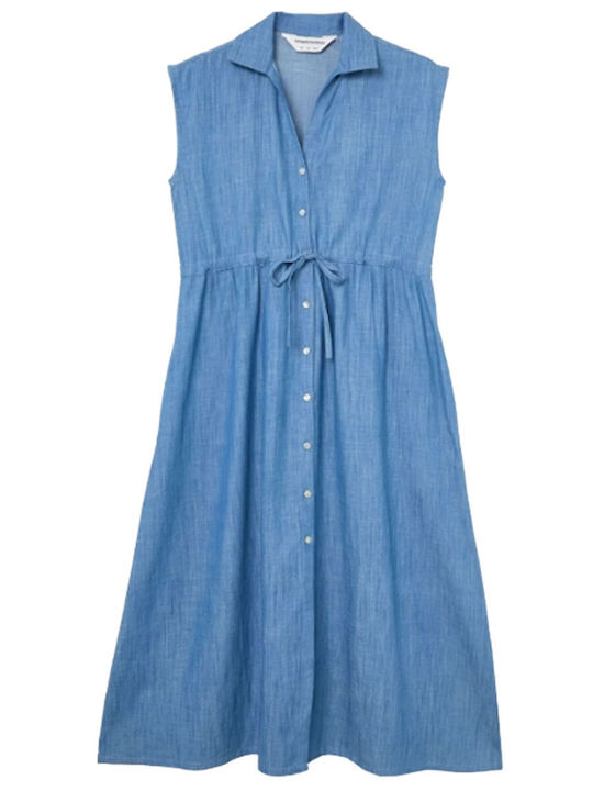 Summer Midi Shirt Dress Denim Blue