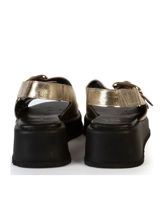 Leather Women's Flat Sandals Flatforms Gold