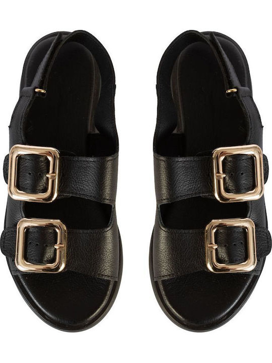 Δερμάτινα Γυναικεία Σανδάλια Flatforms Μαύρα