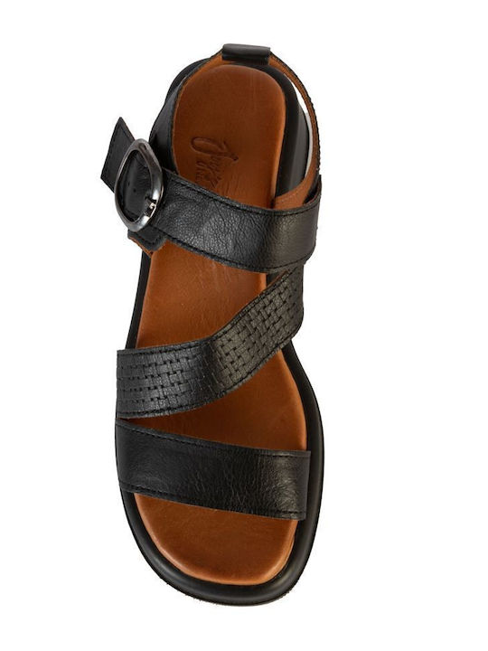 Leather Women's Flat Sandals Flatforms Black