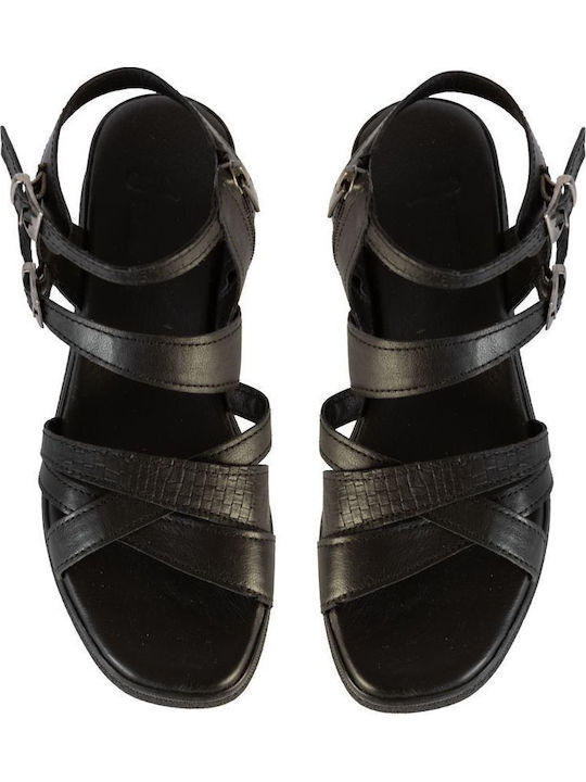 Δερμάτινα Γυναικεία Σανδάλια Flatforms Μαύρα