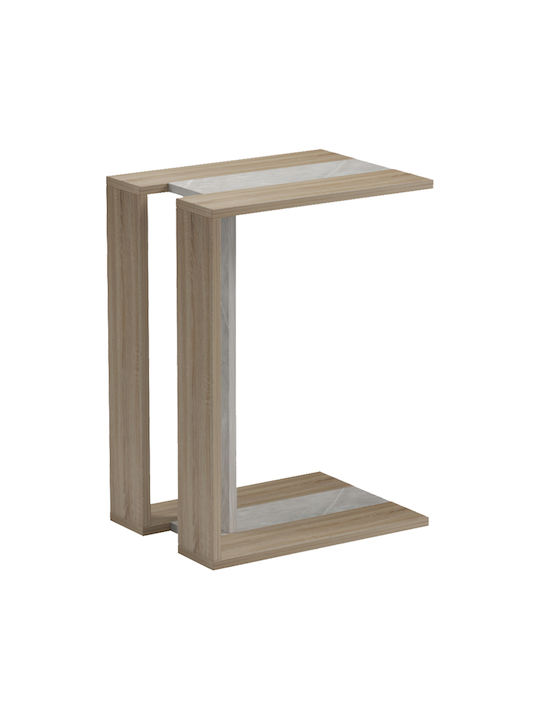 Side Coffee Table Muju Wooden Sonoma Beige Marble Effect W30xL40xH55cm