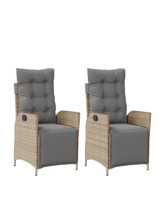 Außenstuhl Rattan Mixed Beige mit Kissen 2Stück 57x61x93cm.