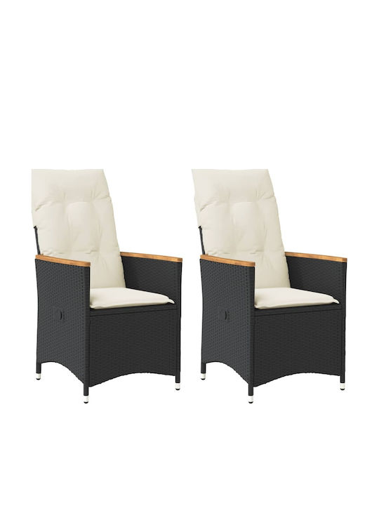 Outdoor Armchair Rattan Black with Cushion 2pcs 49x50.5x92cm