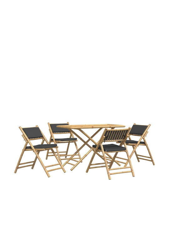 Outdoor-Stuhl Bamboo Bamboo With Grey mit Kissen 5Stück 110x55x75εκ.