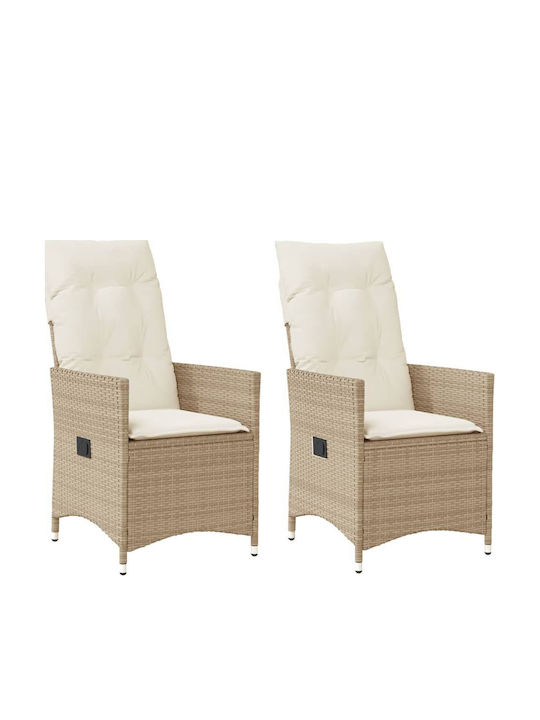 Fotoliu de exterior Rattan Bej cu pernă 2buc 49x50.5x92cm