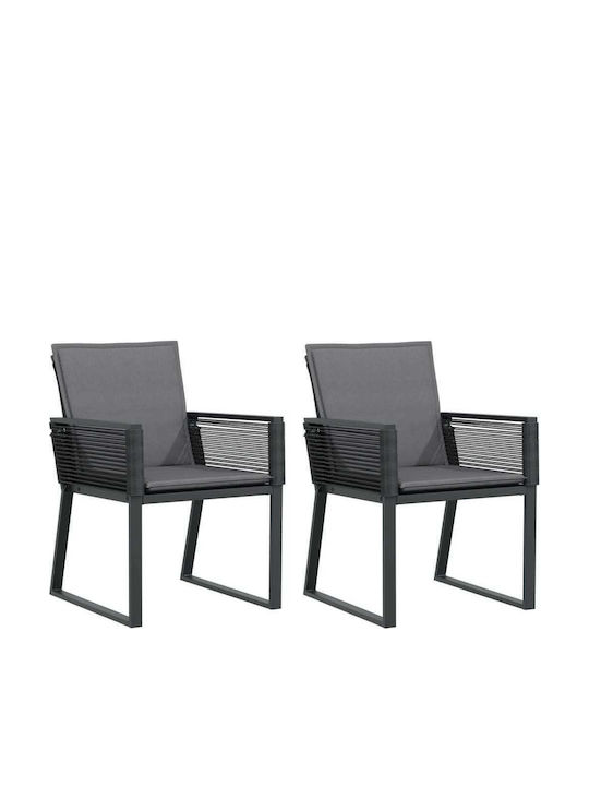 Outdoor Chair Rattan Black with Cushion 2pcs 45x42x79cm