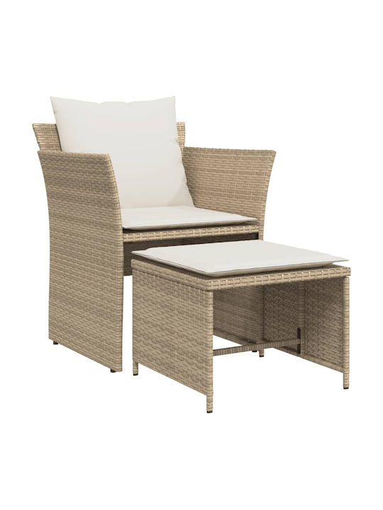 Fotoliu de exterior Rattan Bej cu pernă 50x50x36cm
