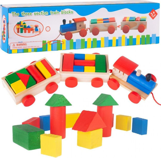 MalPlay Cuburi De Construit Wooden Train Din Lemn Pentru 1.5+ Ani 19 Bucăți