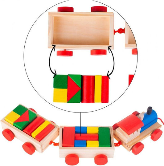 MalPlay Cuburi De Construit Wooden Train Din Lemn Pentru 1.5+ Ani 19 Bucăți