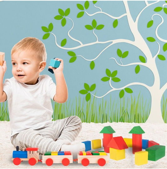 MalPlay Cuburi De Construit Wooden Train Din Lemn Pentru 1.5+ Ani 19 Bucăți