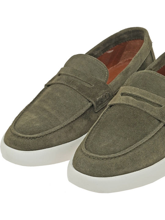 Suede Men's Loafers in Green Colour