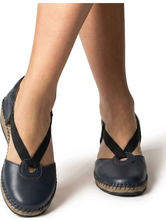 Leder Flache Damen Sandalen Anatomisch Marineblau