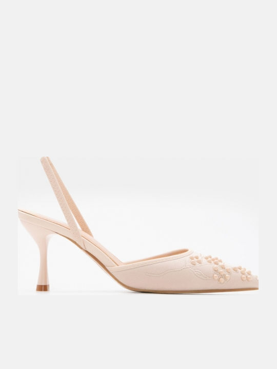 Pointed Toe Heels With Medium Beige Heel