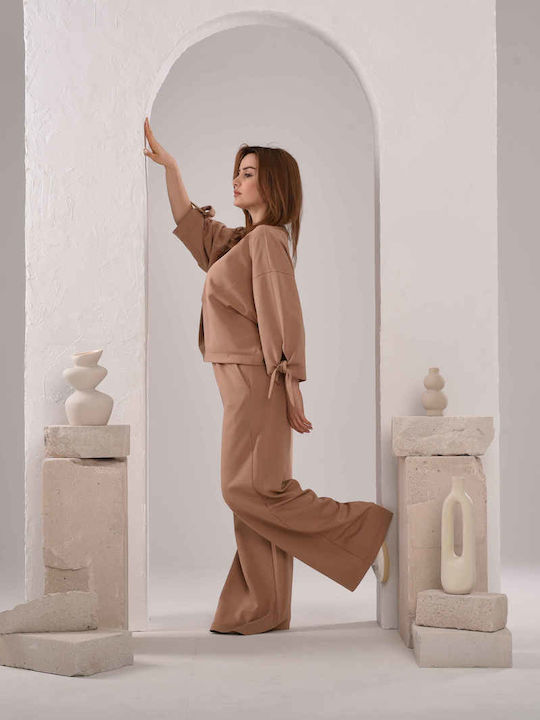 Bluza Damă Bumbac Mânecă Lungă Bej