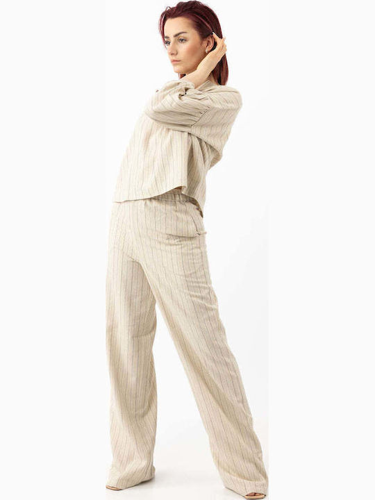 Women's Summer Linen Blouse with 3/4 Sleeve Beige